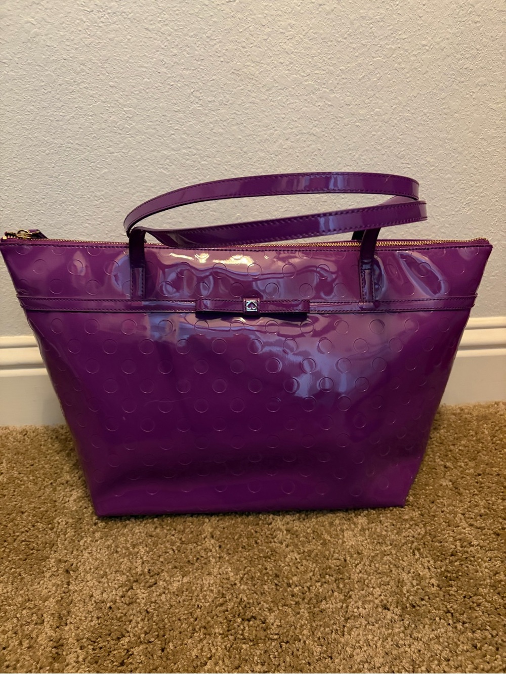 Kate Spade Purple Patent Tote Bag with Bow Accent